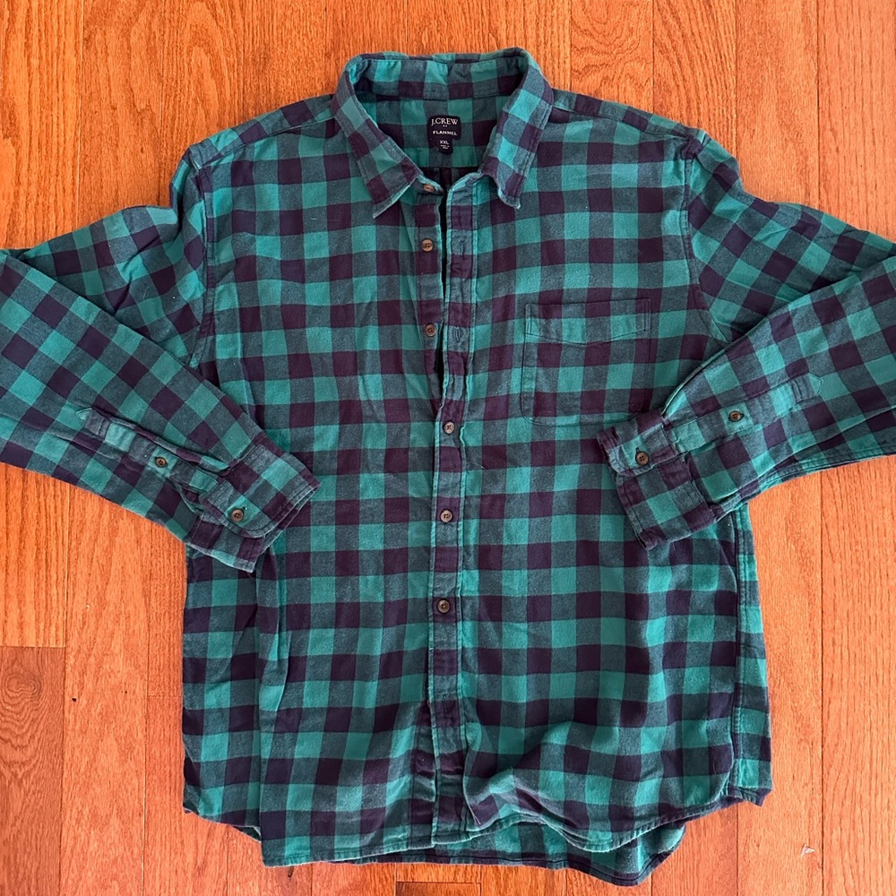 J.crew Flannel Plaid Green Navy Cotton XXL Button Down